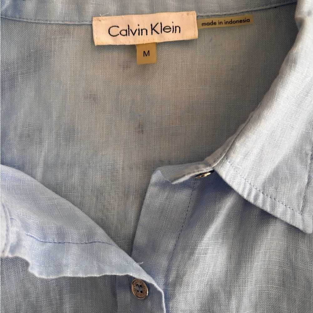 Calvin Klein Sky Blue Linen Medium Button-Up Blouse Women’s - Picture 6 of 10